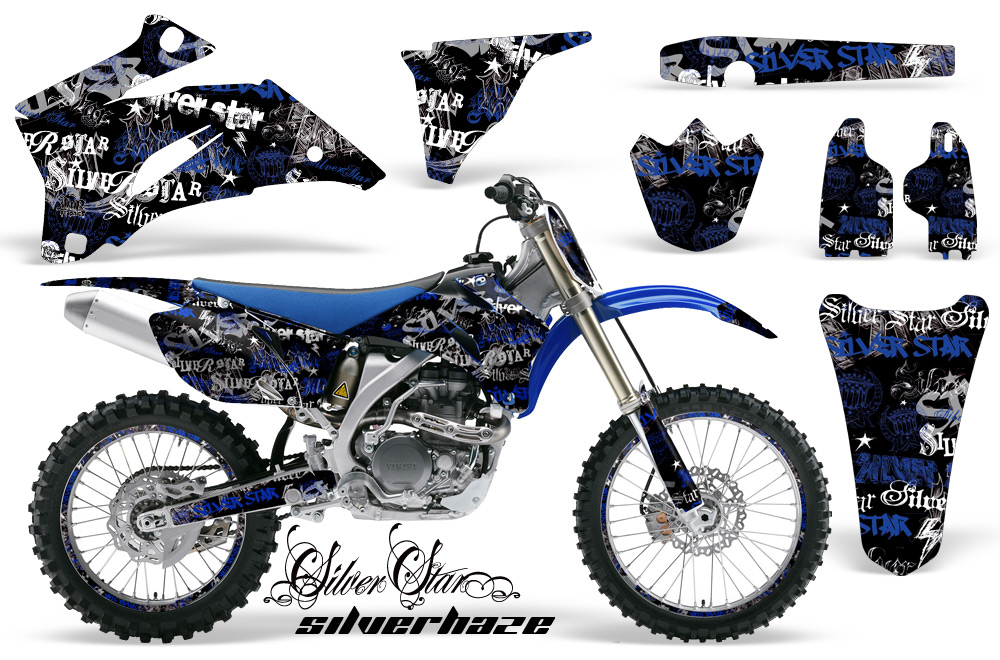 Yamaha YZ 250F 450F 02-09 Graphics Kit Silverhaze Blue BLACKBG NPs